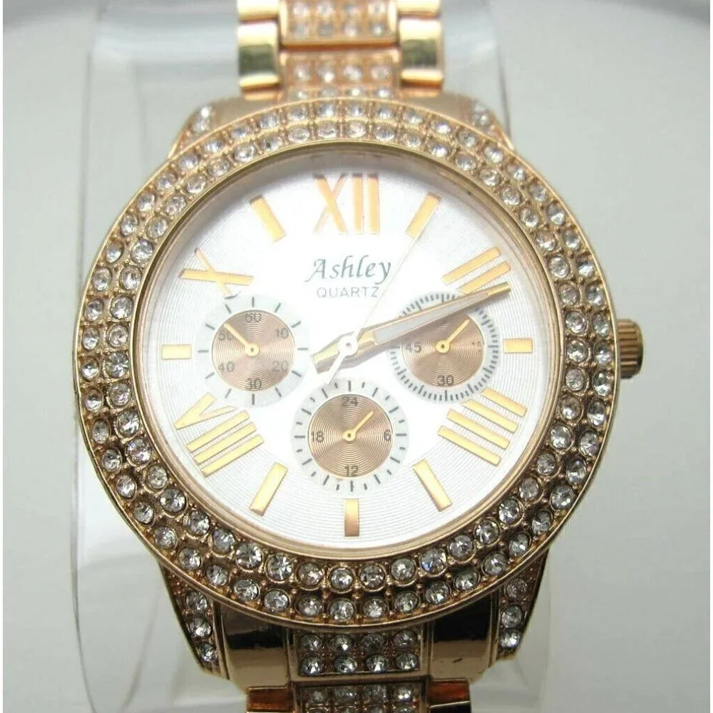 Women's Ashley Quartz Crystals‎ WR Analog Crystal 40mm Dial Watch (C661)